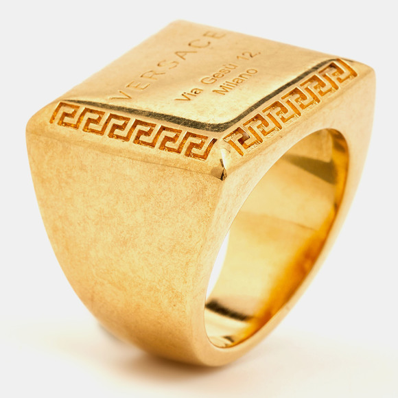 Versace | Jewelry | Versace Address Signet Gold Tone Ring Size 57 ...